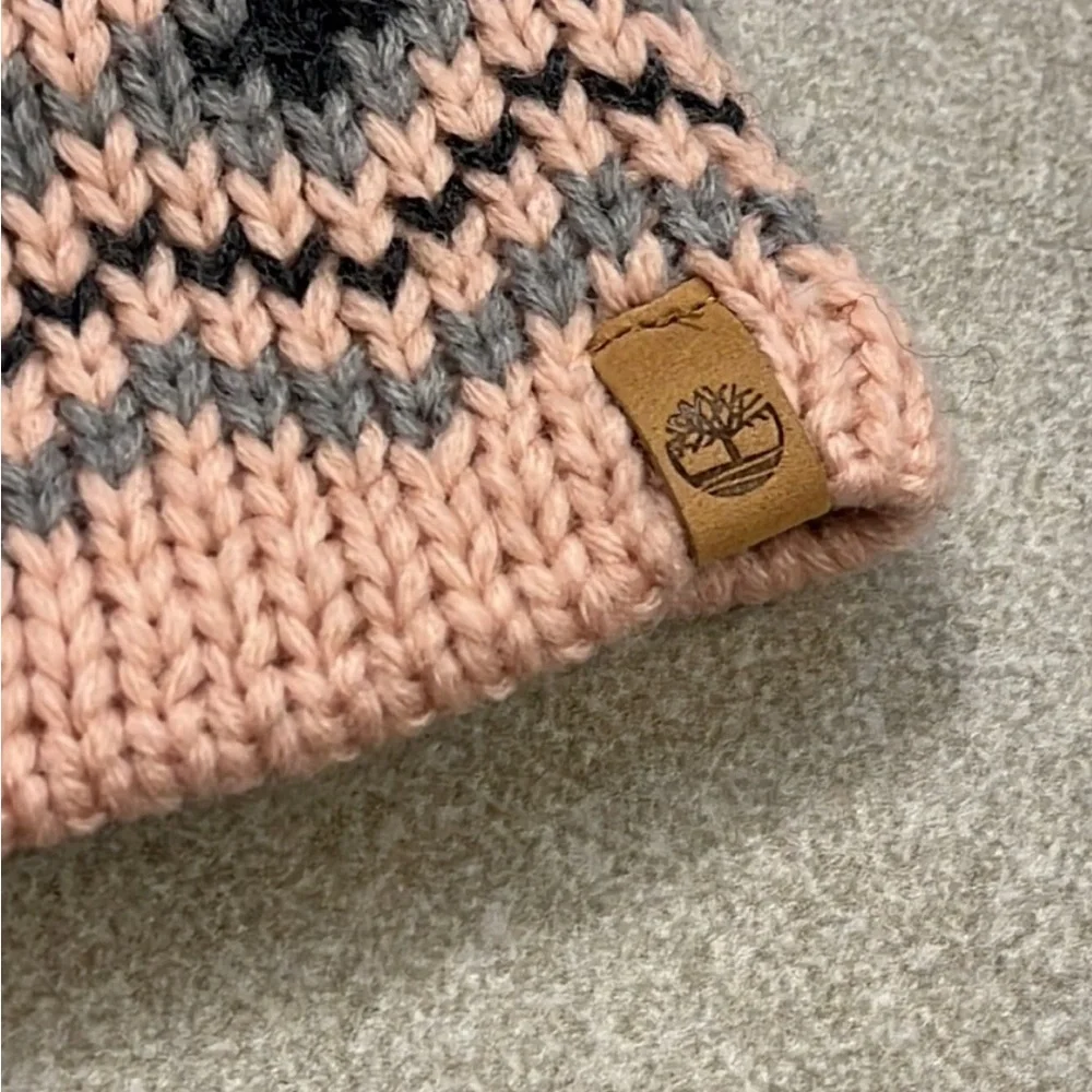 Timberland Winter Pom Hat and Gloves Set new pink Acrylic One Size Women’s